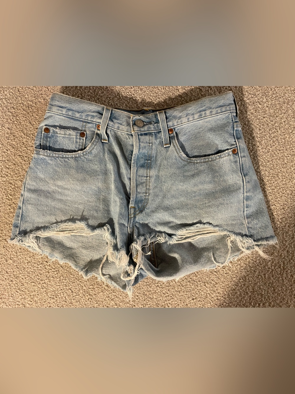 Levi's Light Blue Distressed High-Rise Denim Shorts